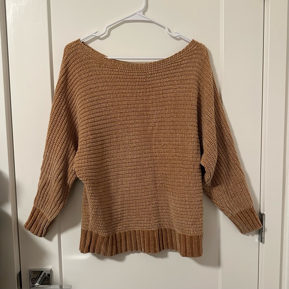FOREVER 21 Chenille Sweater Top in Tan Camel Beige